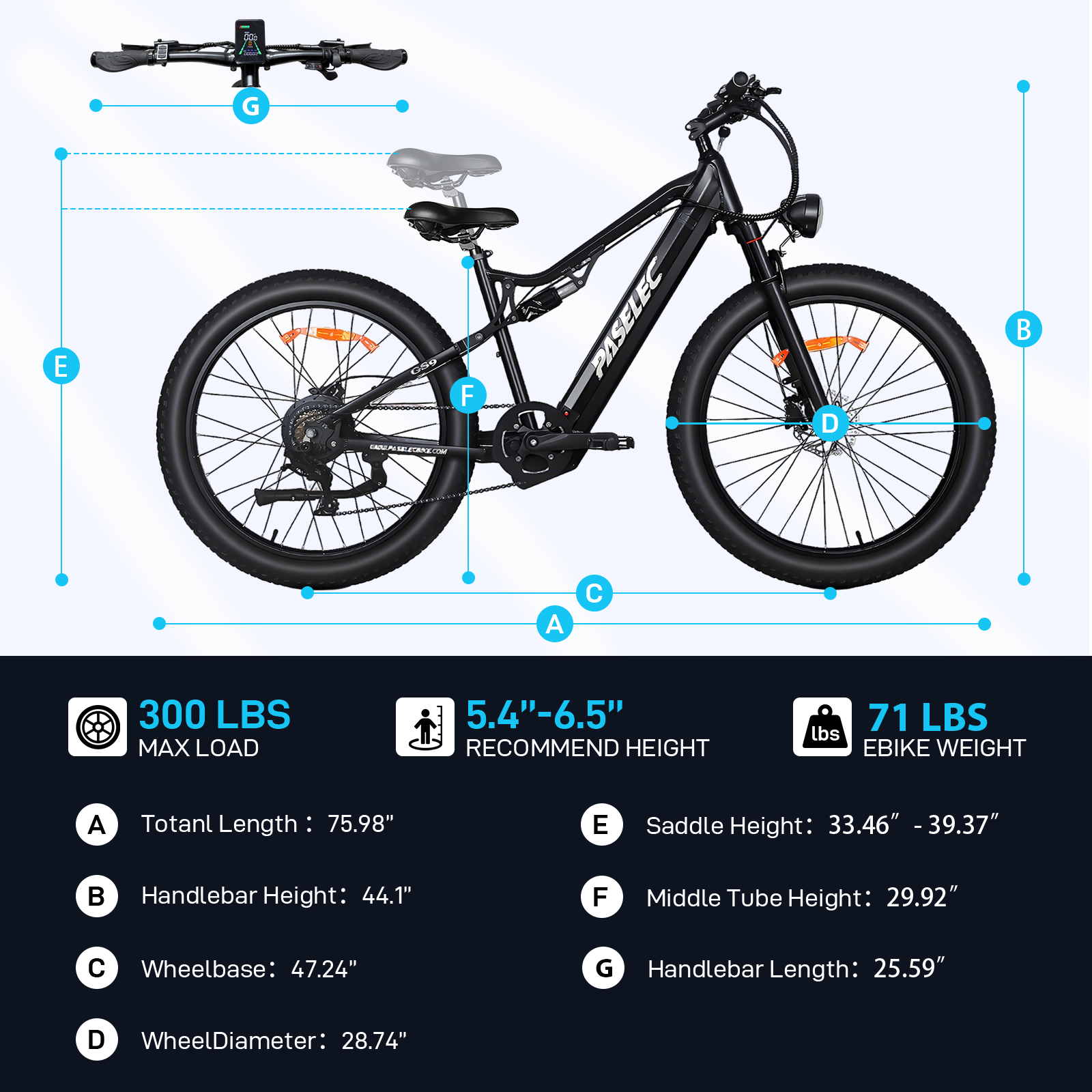 Paselec GS9 Pro 1300W Peak 27.5"*3.0 INCH EMTB