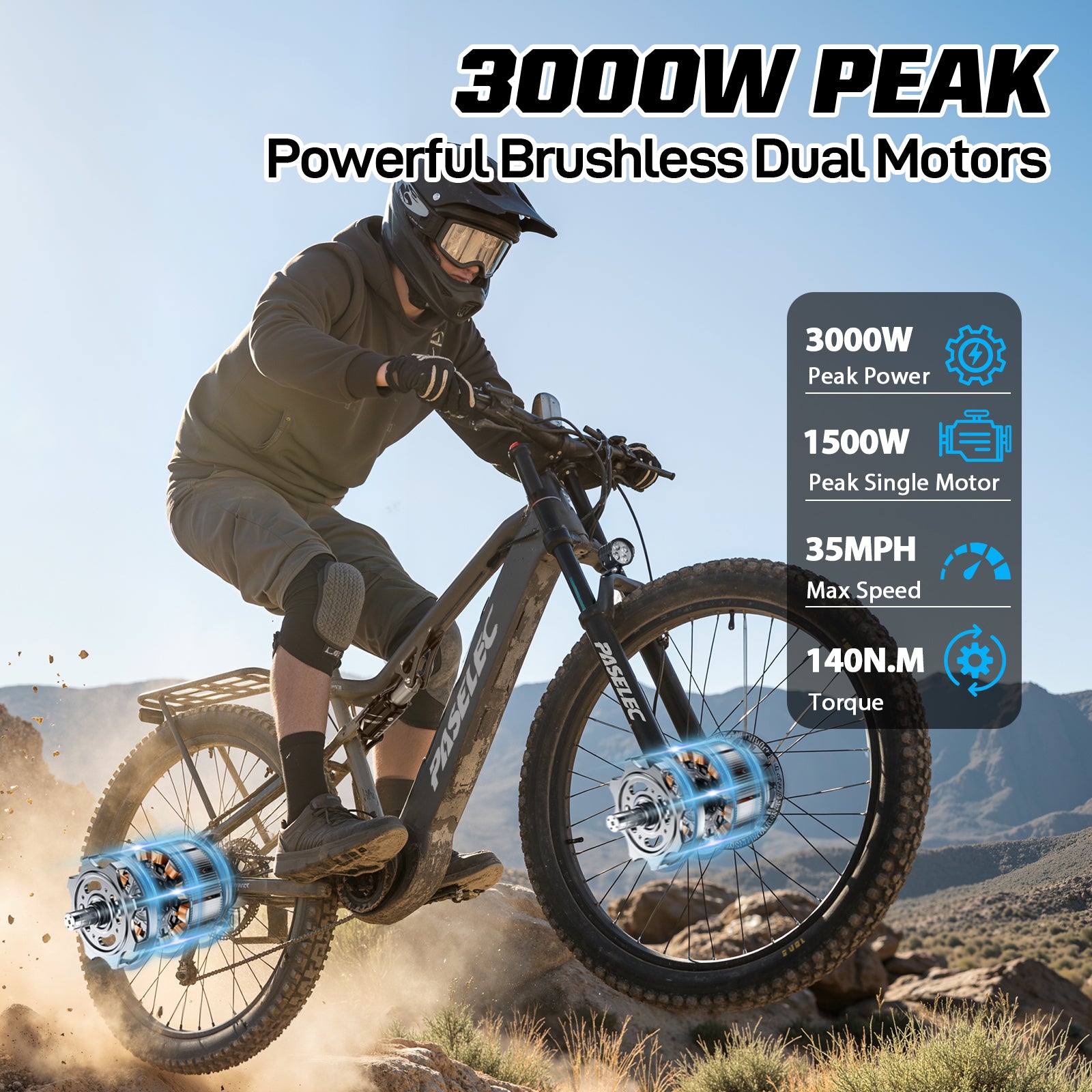 PASELEC TX29 1500W Peak Dual Motor 27.5"*3.0 eMTB